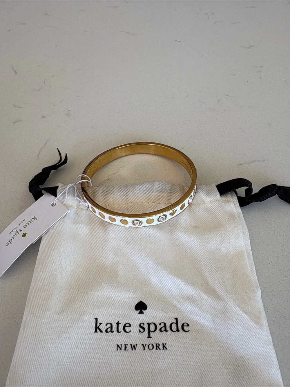kate spade White and Gold Crystal Dot Enamel Bangle - Picture 1 of 4